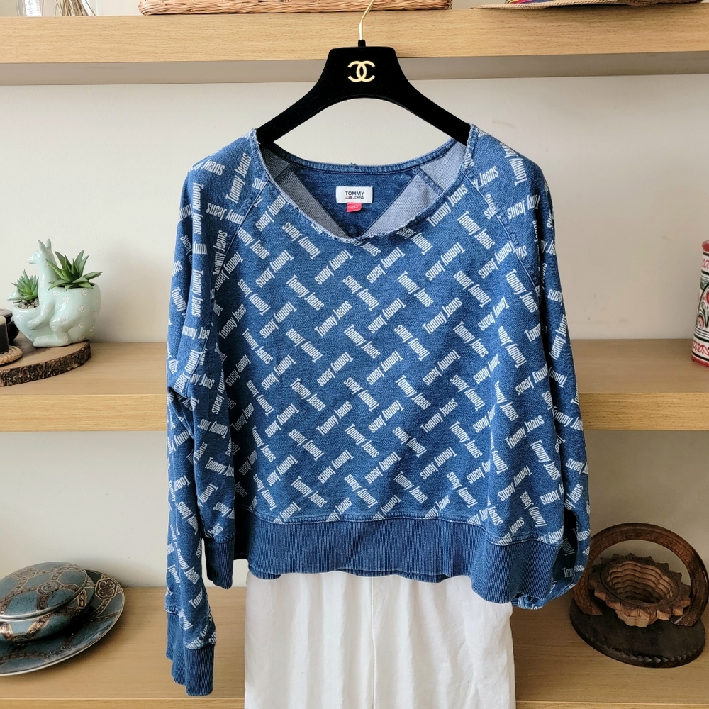 RARE Tommy Hilfiger Jeans Denim Printed Cropped Pullover
